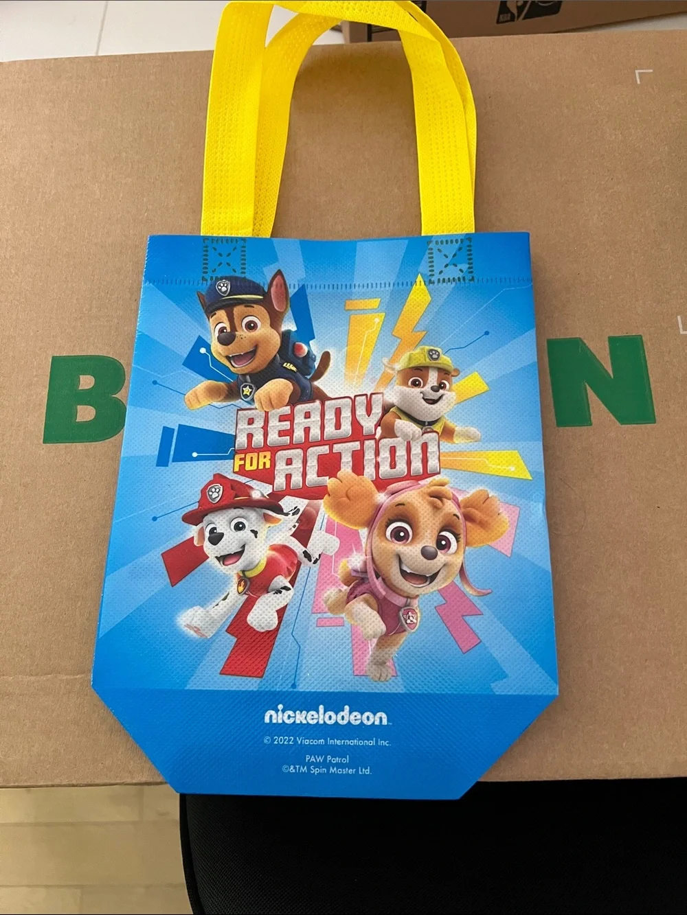 Set of 3 Paw Patrol Ready for Action Blue Party Tote Bags with Yellow Handles